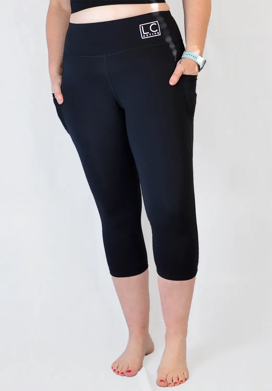 Cropped High Waisted Gym Leggings With Pockets For Women - LC Active Black