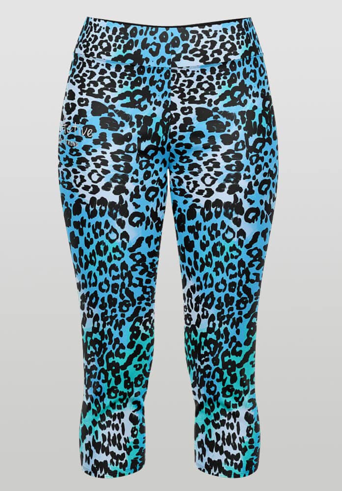 LC Active High Waisted Cropped Running Leggings Blue Leopard Print