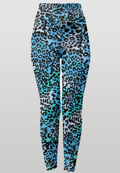 LC Active Full Length Leggings Activewear Blue Leopard Animal Print
