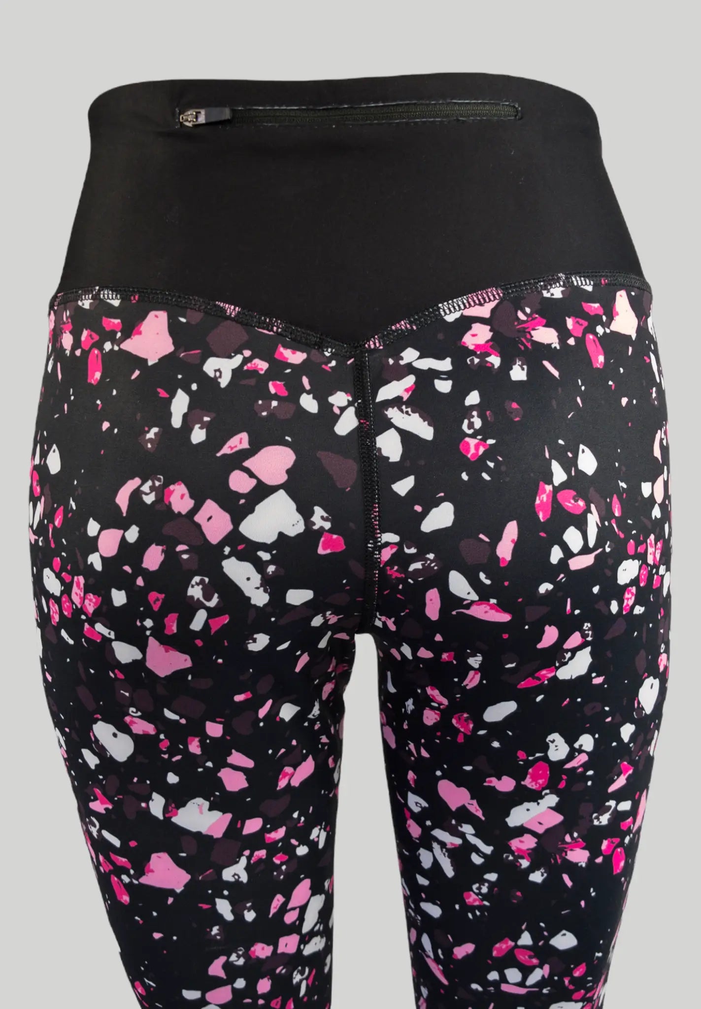 High-Waisted-Gym-Leggings-For-Women-Pink Black Terrazzo Leggings-Sweetheart Seam LC-Active