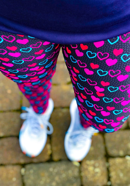 LC Active Full Length Leggings Activewear Neon Hearts
