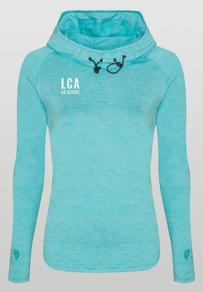 LC Active Cowl Neck Hoodie Blue Turquoise Reflective