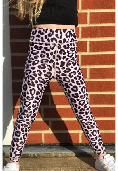 Kids Sports Leggings Pink Leopard Print